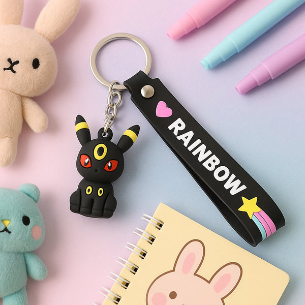Cute Cartoon Silicone 3D Key Chain with Metal Hook & Strap (Pack of 1 / Mix Design)