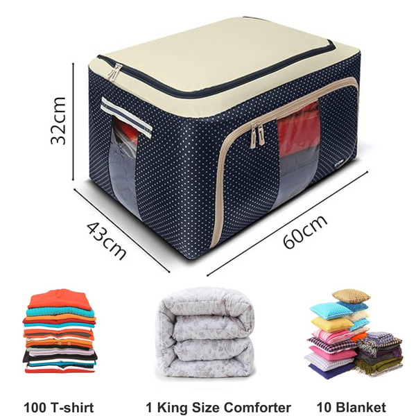Foldable Steel Frame Clothes Living Storage Organizer Handled Bag 60cm X 43cm X 32cm (Mix Color)